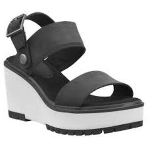 Timberland Women's Black White Koralyn 2 Band Wedge Slingback Sandal Size 10